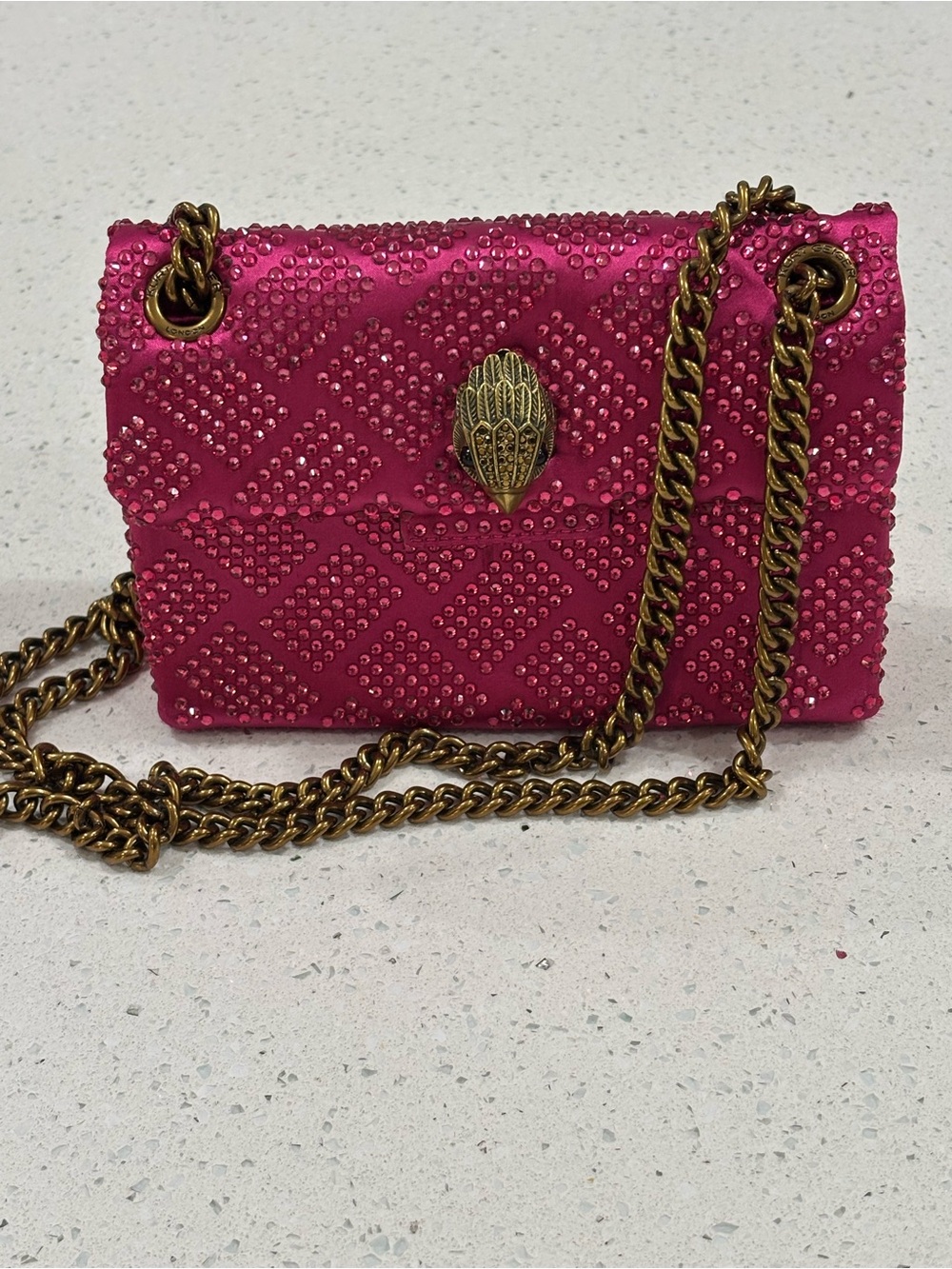 Kurt Geiger London Mini Crystal Kensisngton handbag fushia hot pink like new